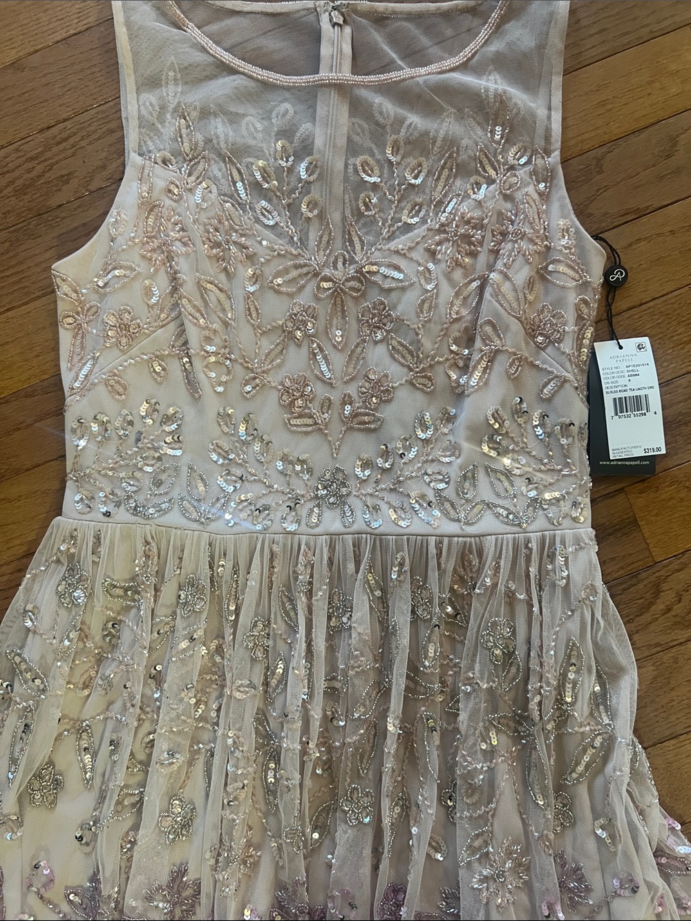 Adrianna Papell Blush Midi Dress with Pink and Silver Beaded Embroidery - Picture 3 of 5